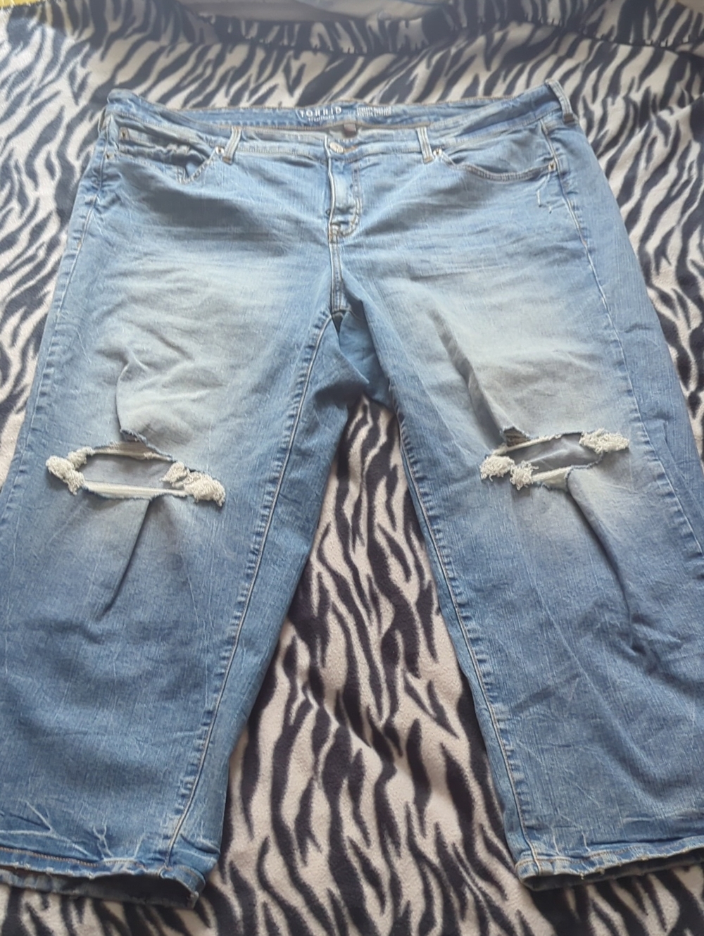 torrid Wide Leg Light Wash Distressed Boyfriend Jeans with Knee Rips